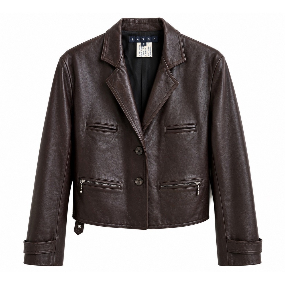 Basco Genuine Leather Brown Cropped Jacket Women's Made In Italy Size 6